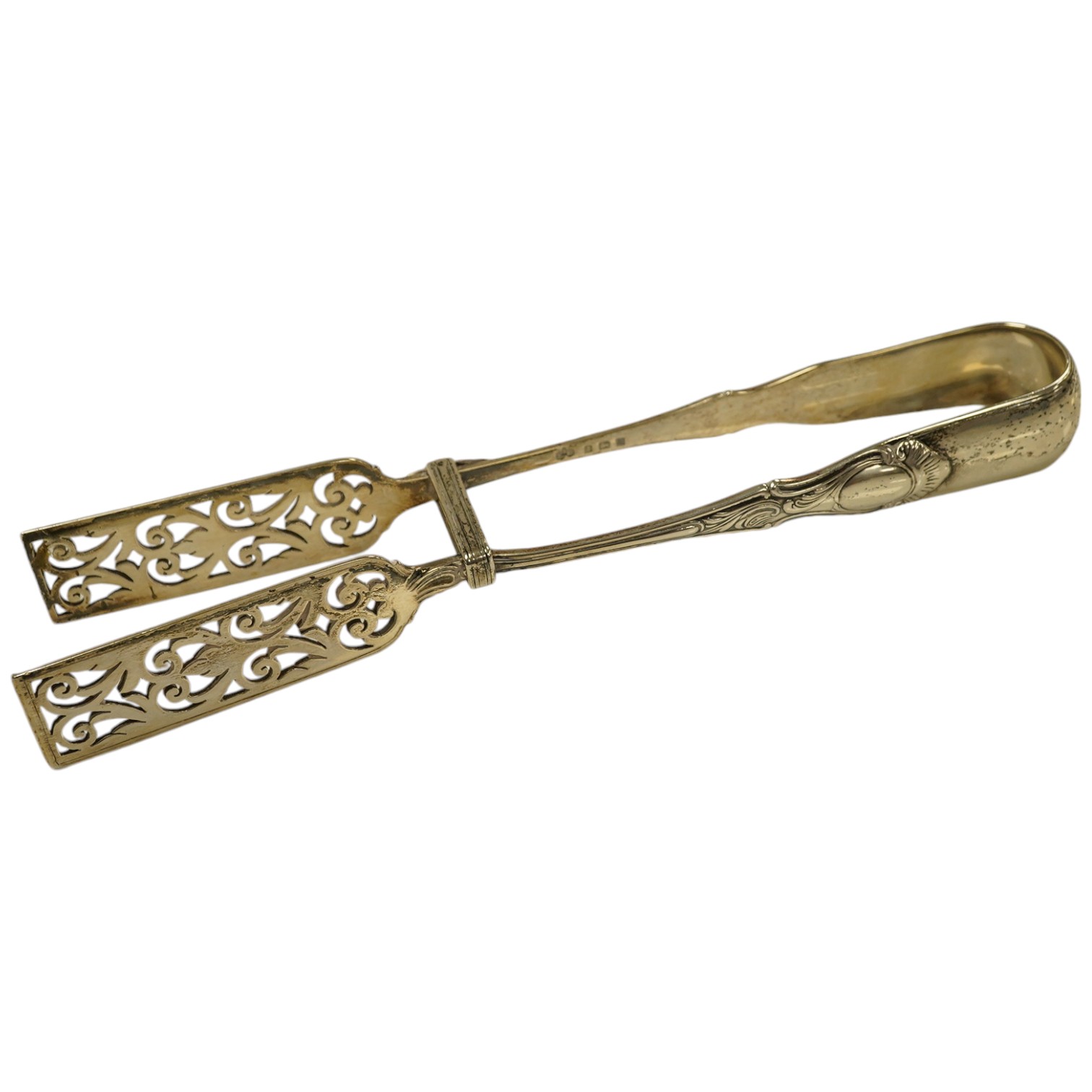 A pair of Edwardian silver asparagus tongs, by Elkington & Co, London, 1902, 25.2cm, 6.3oz. Condition - good